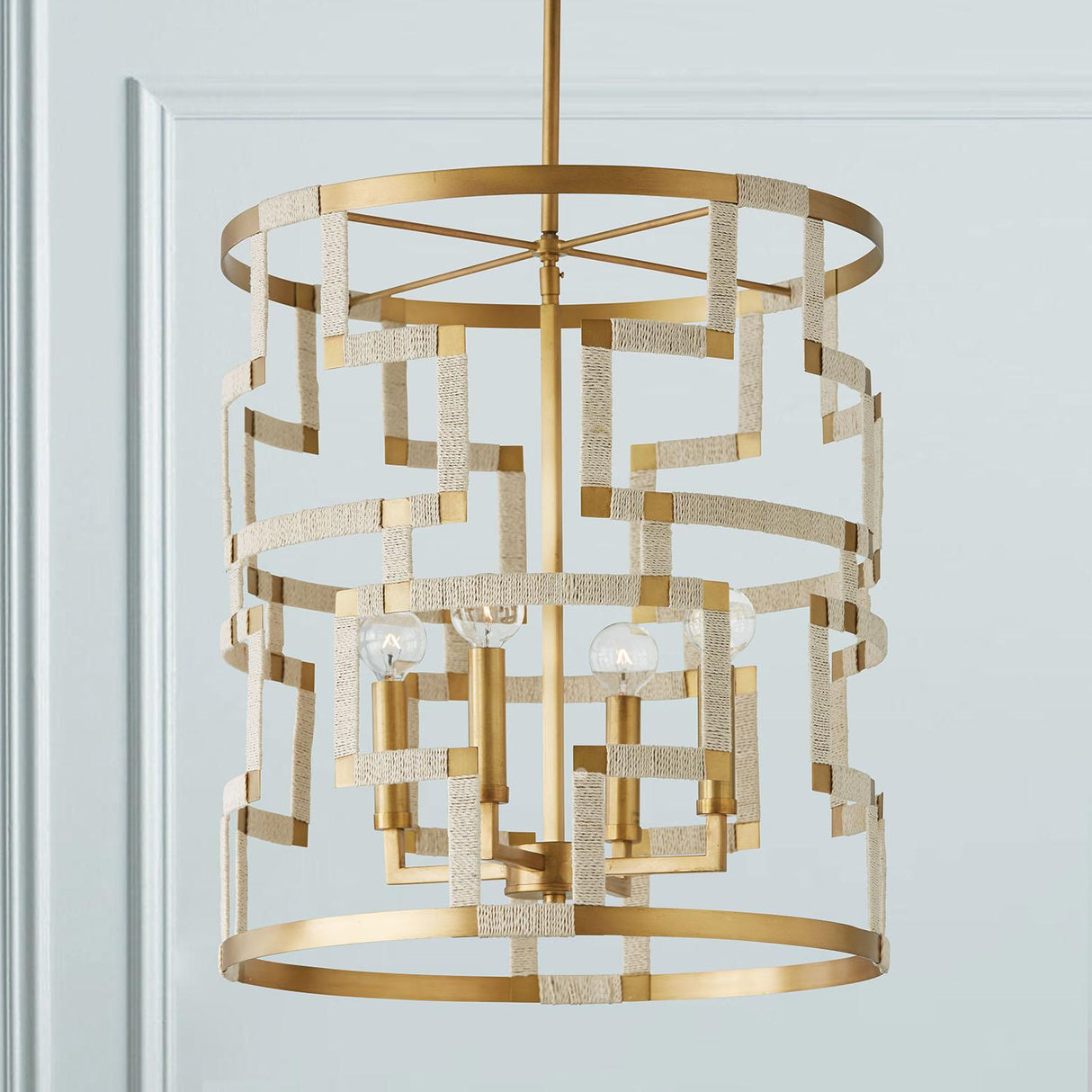 Capital Lighting 541041NL Hala 4 Light Foyer Bleached Natural Jute and Patinaed Brass