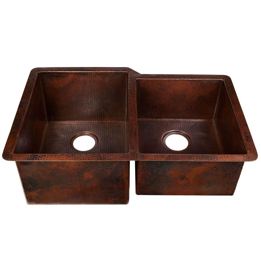 Thompson Traders 60/40 Black Copper Kitchen Sink Hidalgo KDU-6040BC Aged Copper
(Hammered)