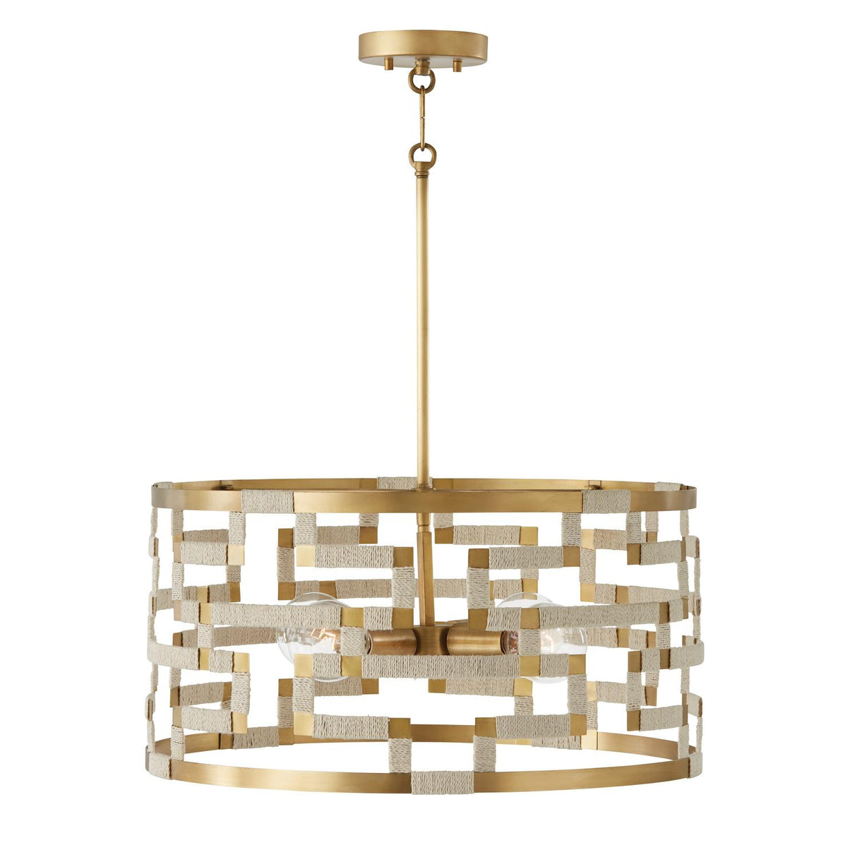 Capital Lighting 341041NL Hala 4 Light Pendant Bleached Natural Jute and Patinaed Brass