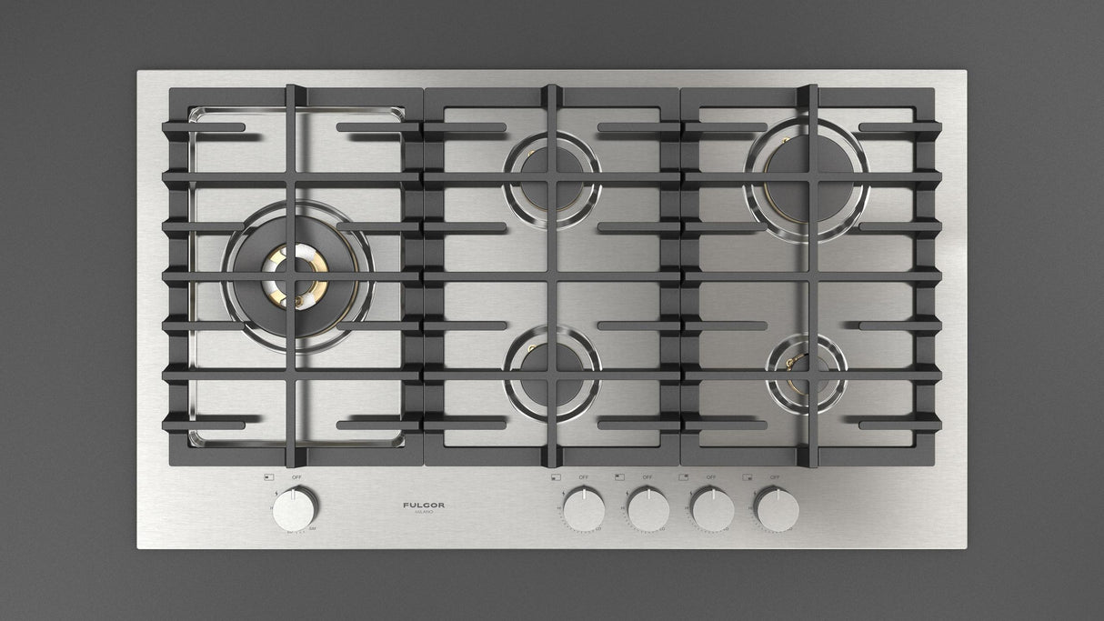 36" Matteo 400 Series Gas Cooktop, 5 Brass Burners, Wok Left