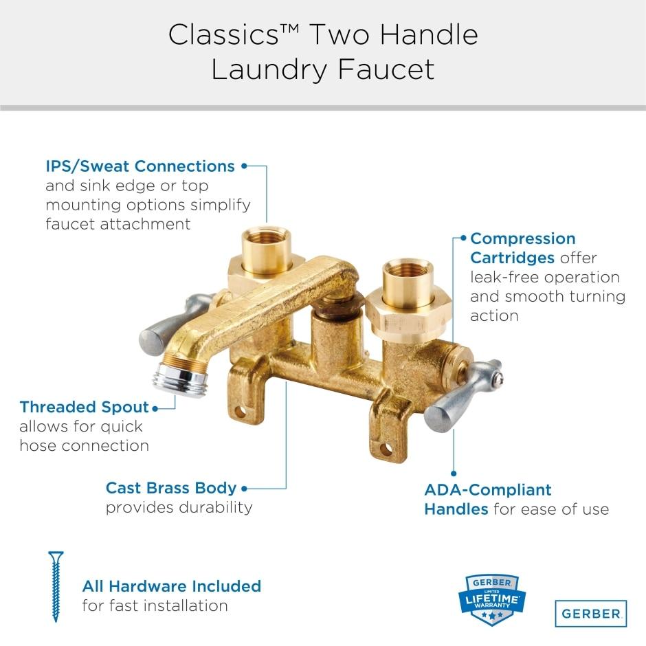 Gerber G0049540 Rough Brass Classics Two Handle Laundry Faucet W/ Threaded L...