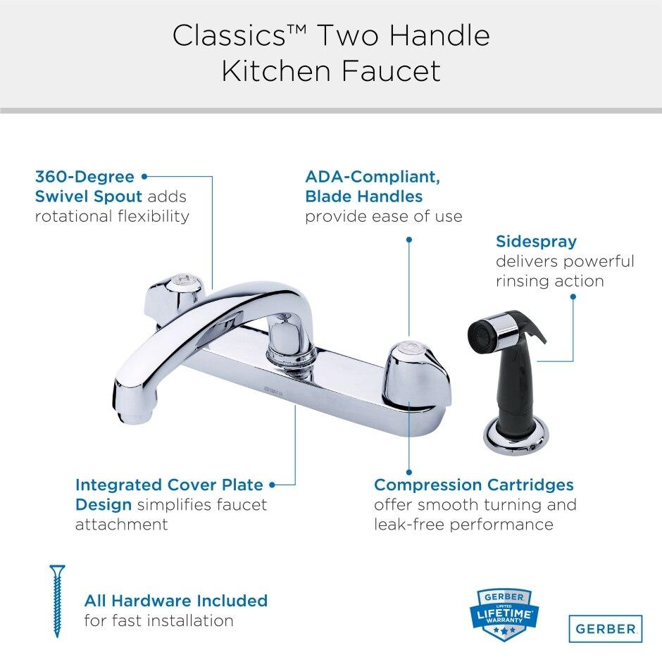 Gerber G0042516 Chrome Classics Two Handle Kitchen Faucet Deck Plate MOUNTED...
