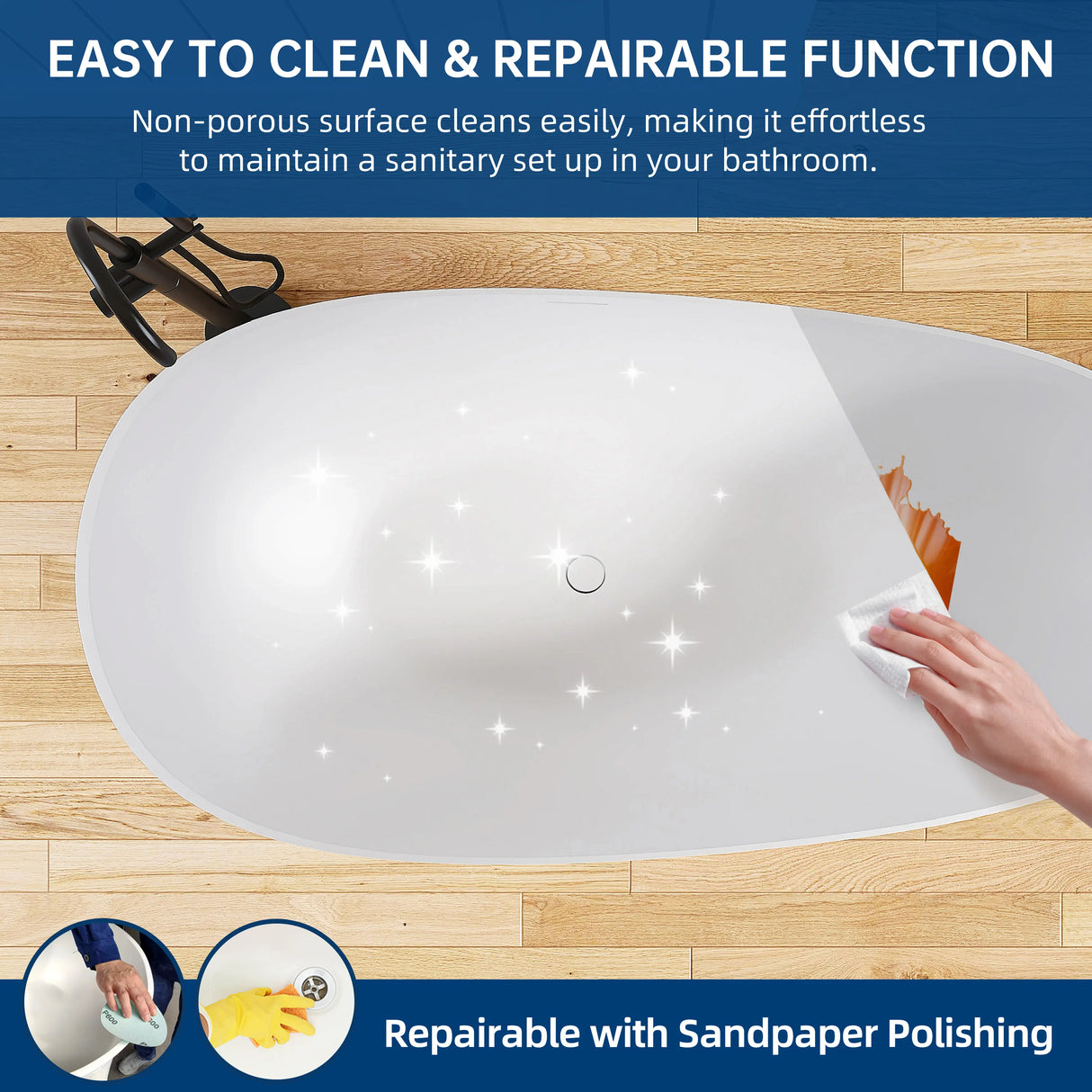 New England Home Goods Waikiki 67" Freestanding Tub in White - Stone Resin Solid Surface