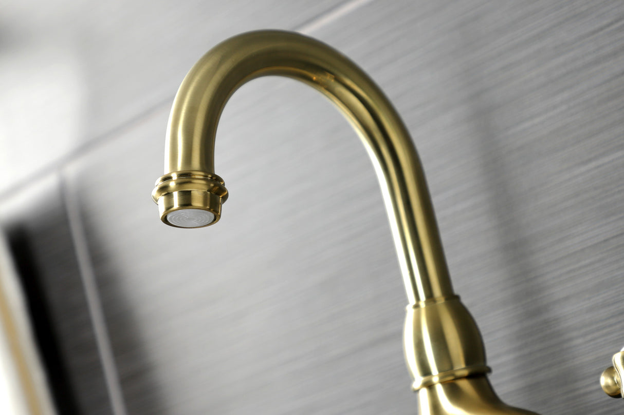 Kingston Brass KS7997AL English Country Bridge Bathroom Faucet with Brass Pop-Up, Brushed Brass