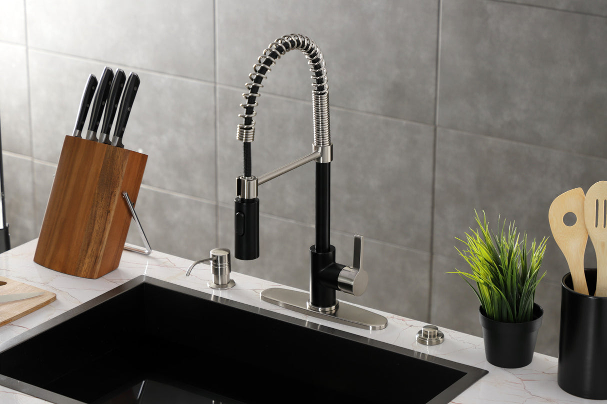 Gourmetier LS8779CTL Continental Single-Handle Pre-Rinse Kitchen Faucet, Matte Black/Brushed Nickel