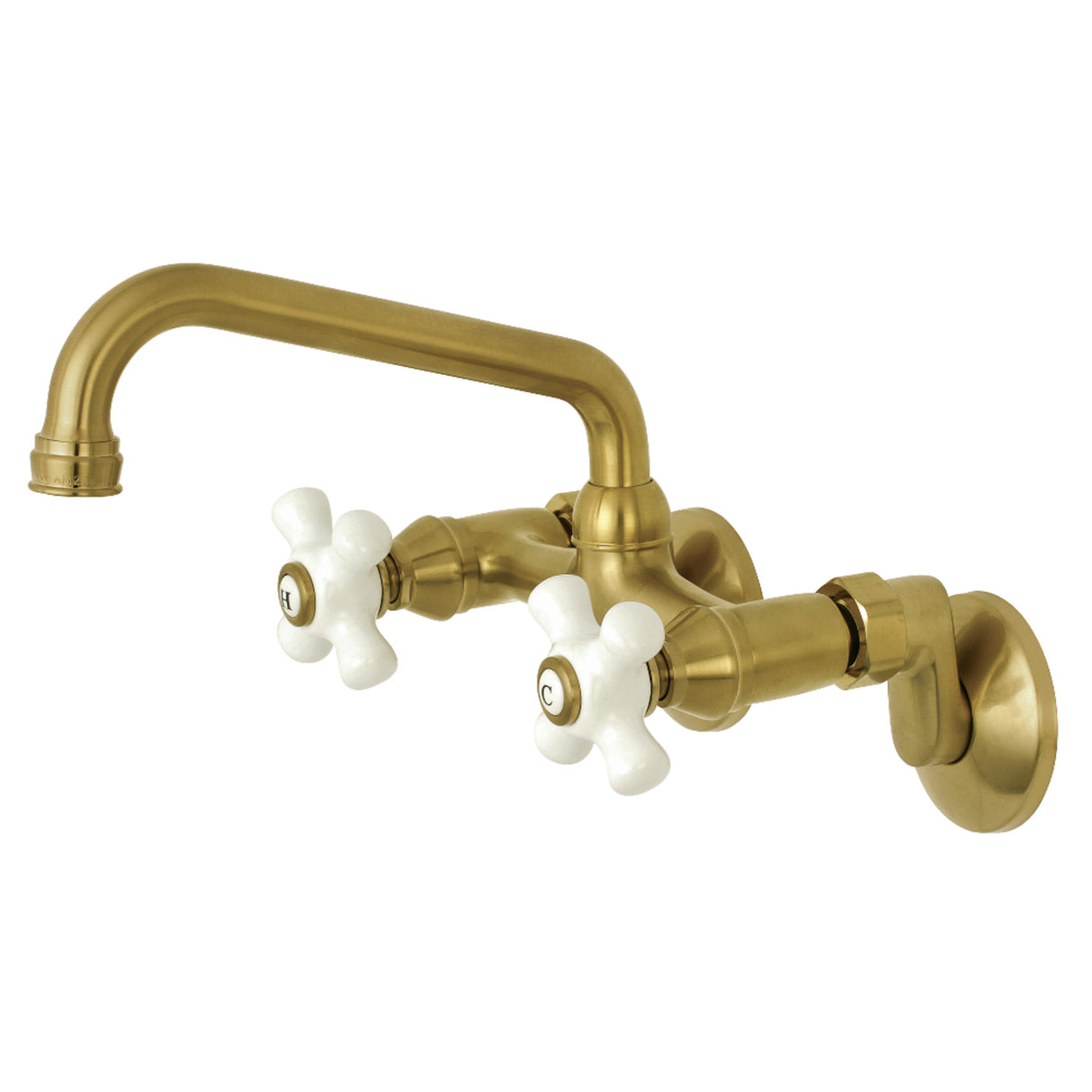 Kingston Brass KS613SB Kingston Two Handle Wall Mount Kitchen Faucet, Brushed Brass