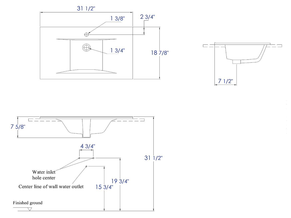 EAGO BB127 White Ceramic 32"x19" Rectangular Drop In Sink