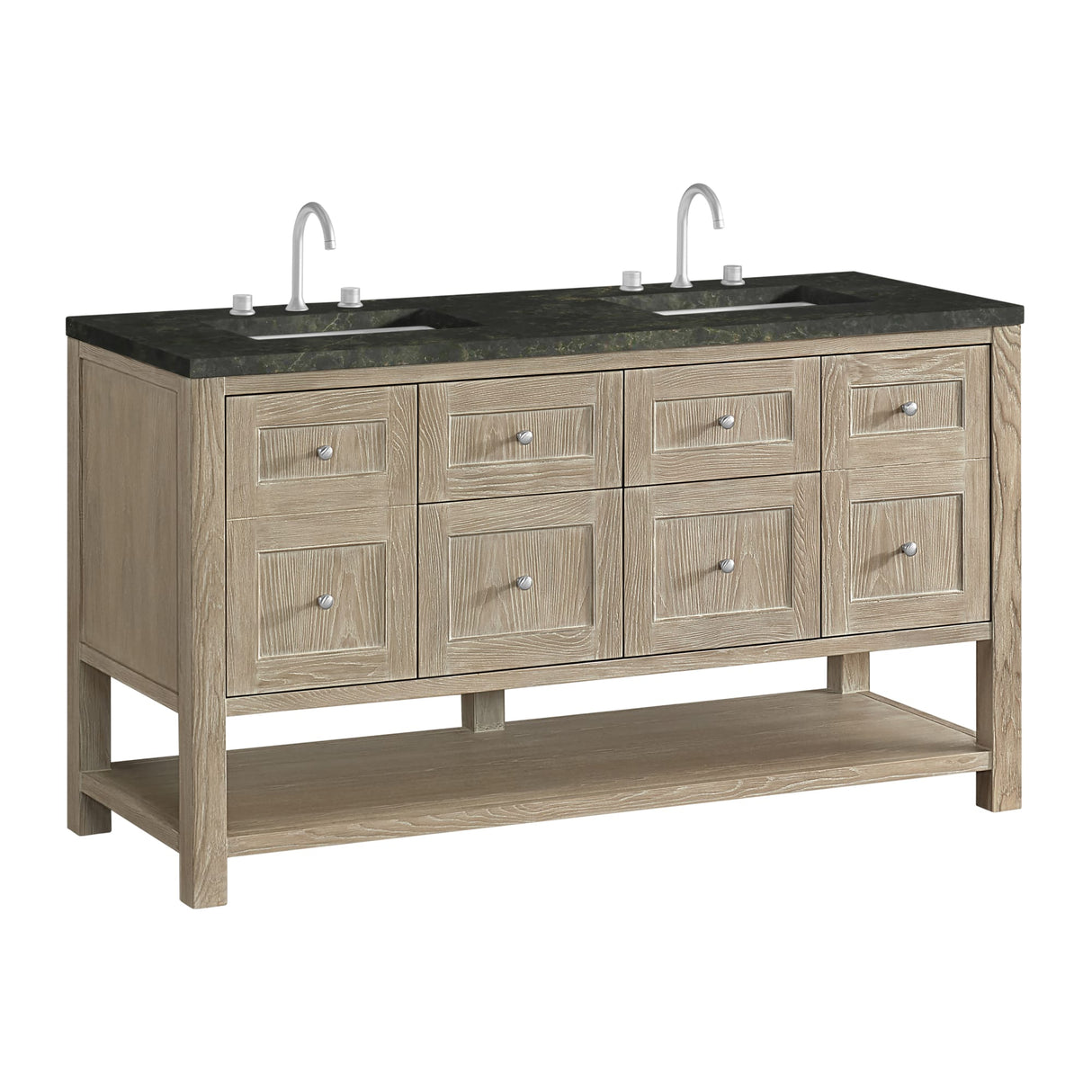 Breckenridge 60" Double Vanity, Whitewashed Oak, w/ 3 CM Phantome Eclos Top