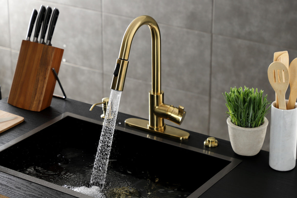 Gourmetier LS8783CTL Continental Single-Handle Pull-Down Kitchen Faucet, Brushed Brass