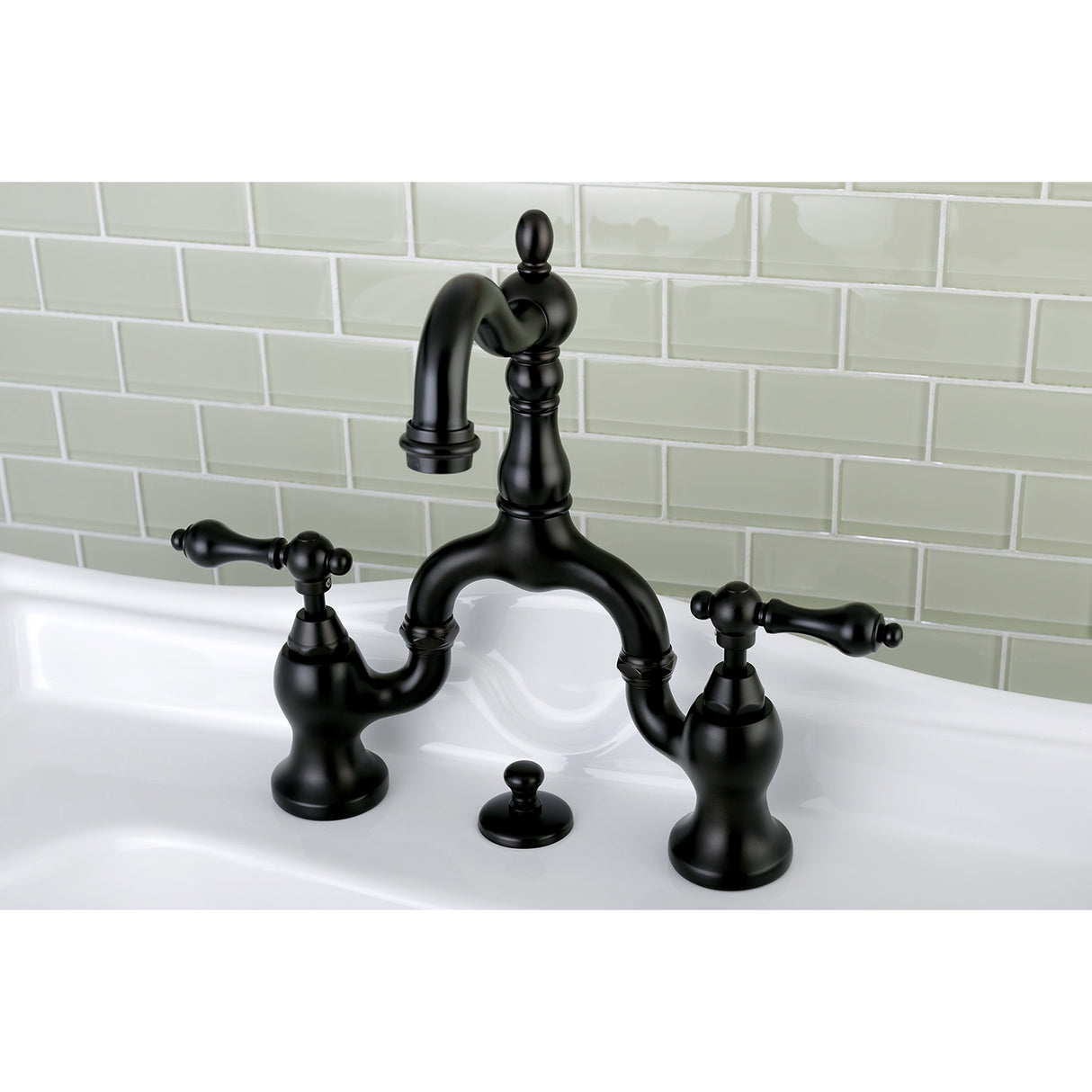 Kingston Brass KS7975AL English Country Bridge Bathroom Faucet with Brass Pop-Up, Oil Rubbed Bronze