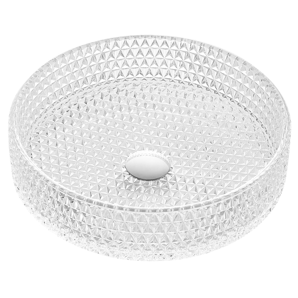 ANZZI LS-AZ908 Celeste Round Clear Glass Vessel Bathroom Sink with Faceted Pattern