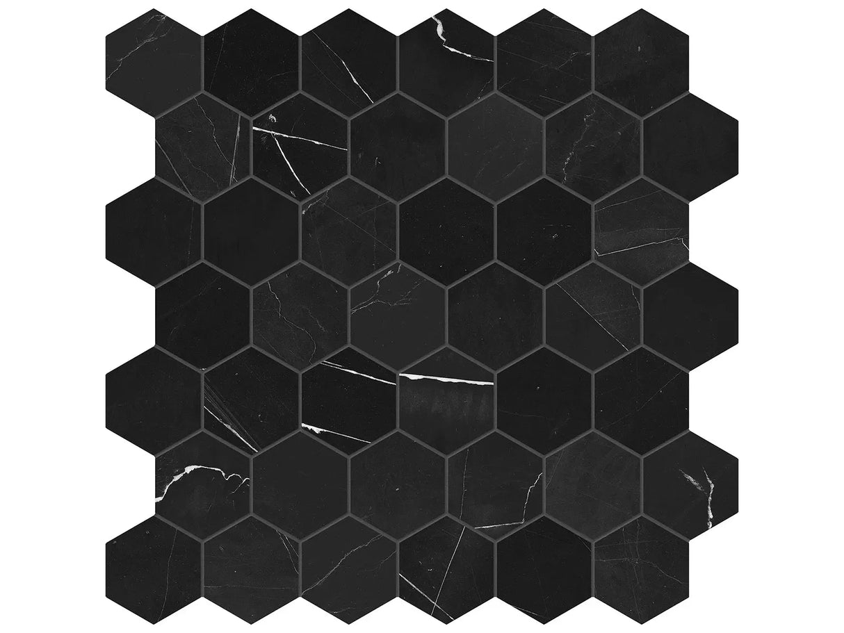 Anatolia Tile 2" Hex Galaxia Nero Polished Marble Mosaic 5001-0301-0 * 1 Sheet = .99 Sqft * Galaxia Nero Hexagon 2" - premium natural stone mosaic tile from Anatolia Tile, available at PoshHaus showroom in Keene, NH