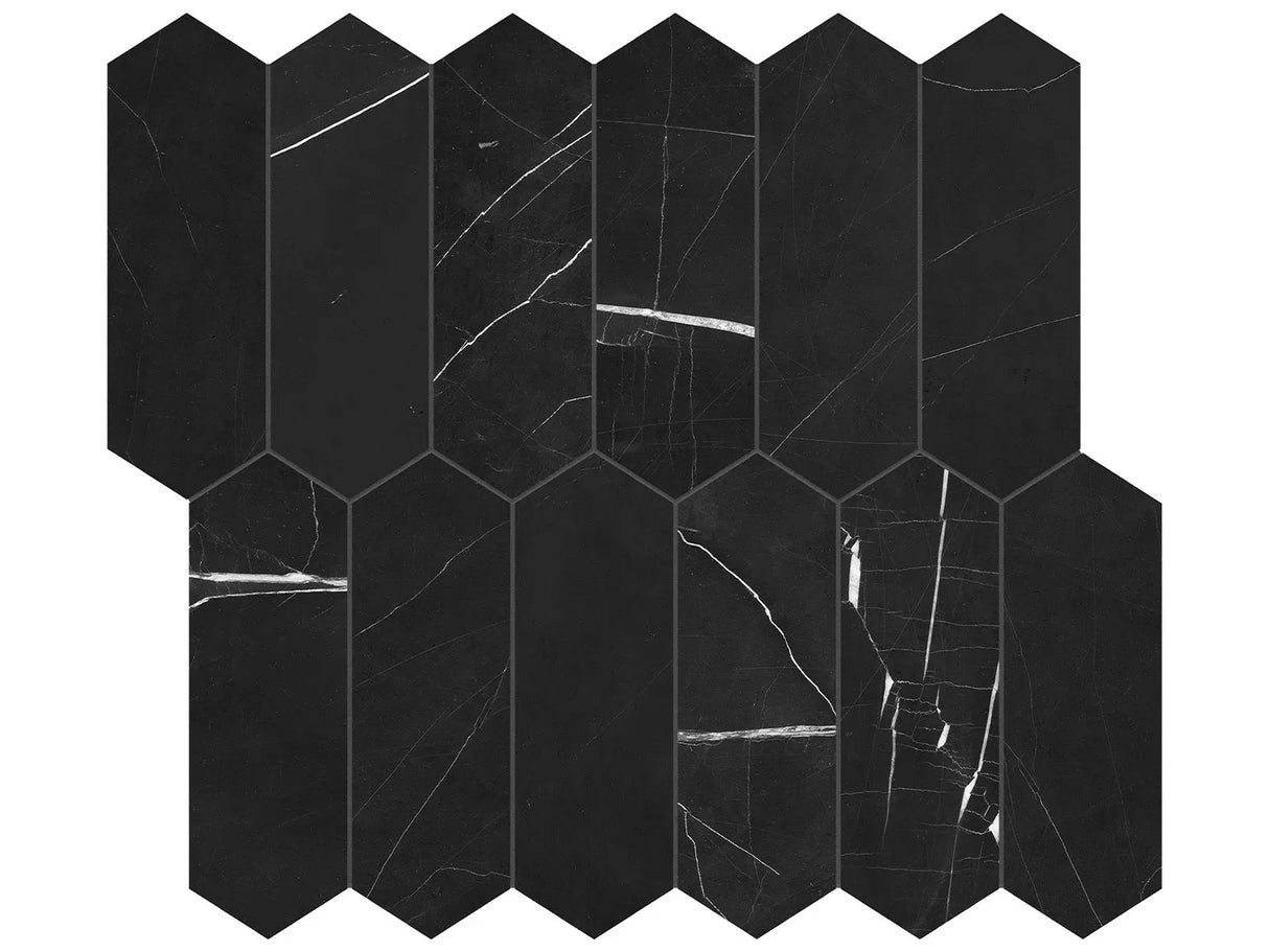 Anatolia Tile 2X6 Galaxia Nero Picket Polished Marble Mosaic 5001-0303-0 * 1 Sheet = .87 Sqft * Galaxia Nero Picket 2x6 - premium natural stone mosaic tile from Anatolia Tile, available at PoshHaus showroom in Keene, NH