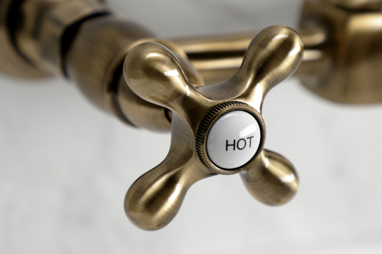 Kingston Brass KS1243AX Heritage Wall Mount Bridge Kitchen Faucet, Antique Brass