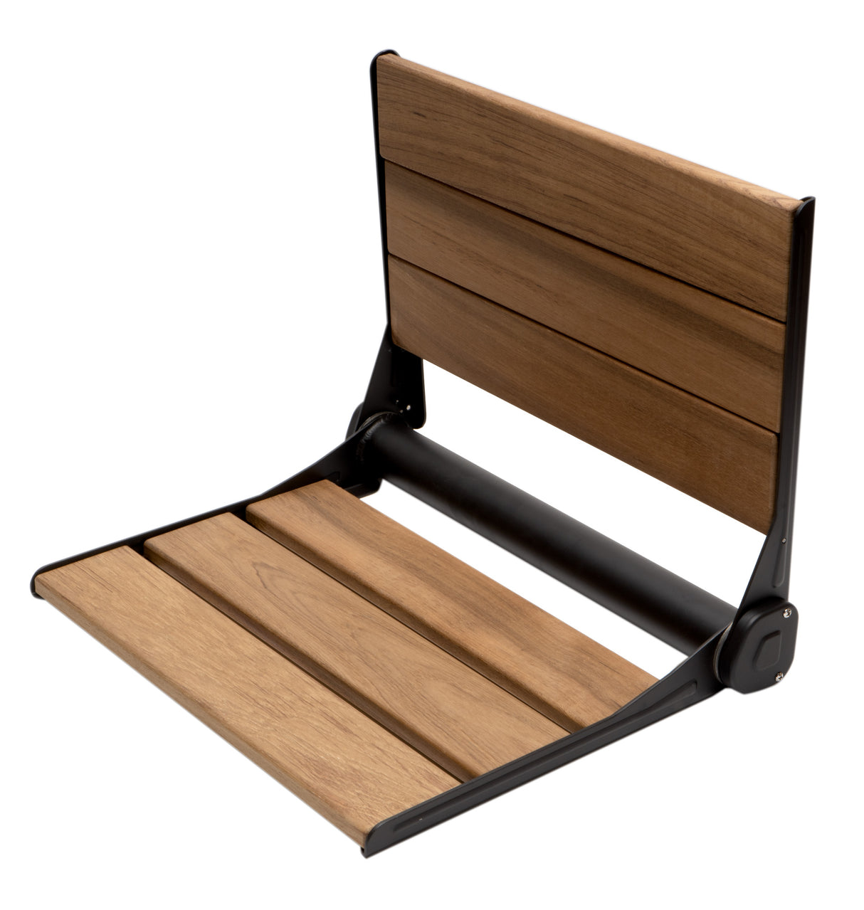 Black Matte 17" Wide Foldable Teak Shower Seat with Backrest