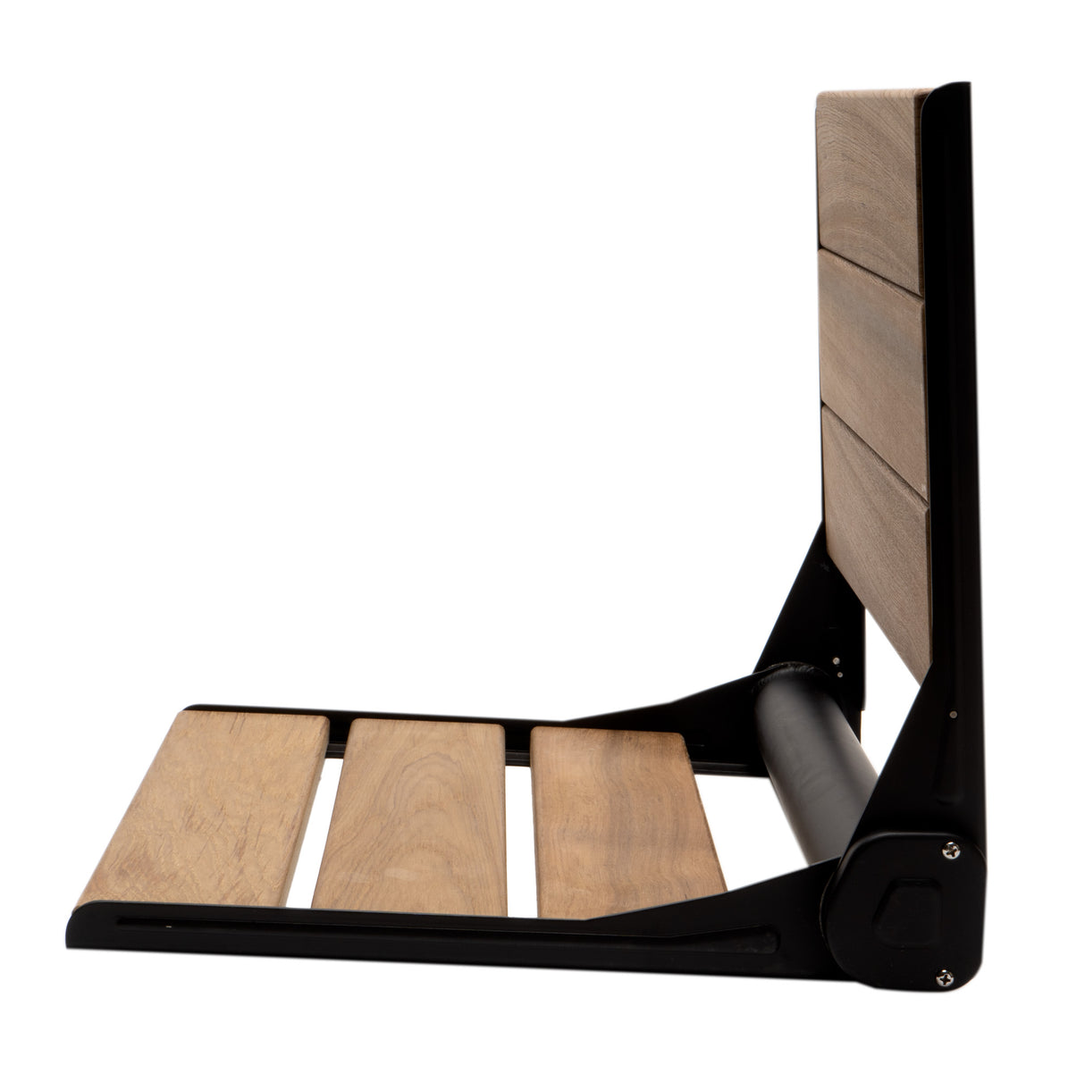 Black Matte 17" Wide Foldable Teak Shower Seat with Backrest