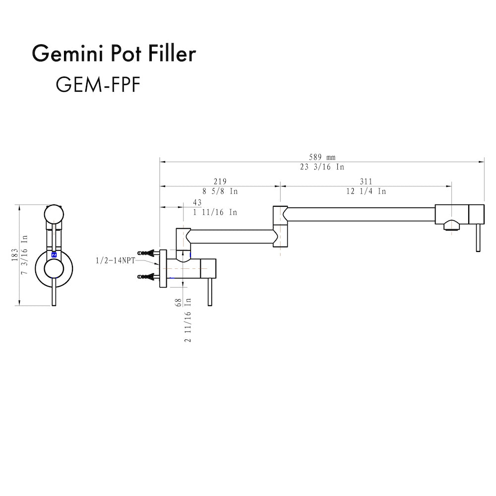 ZLINE Gemini Pot Filler in Brushed Nickel (GEM-FPF-BN)