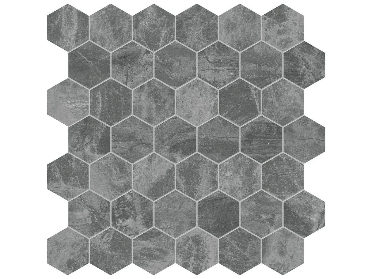 Anatolia Tile 2" Hex Gemma Mystique Brushed Marble Mosaic 5001-0305-0 * 1 Sheet = .99 Sqft * Gemma Mystique Hexagon 2" - premium natural stone mosaic tile from Anatolia Tile, available at PoshHaus showroom in Keene, NH