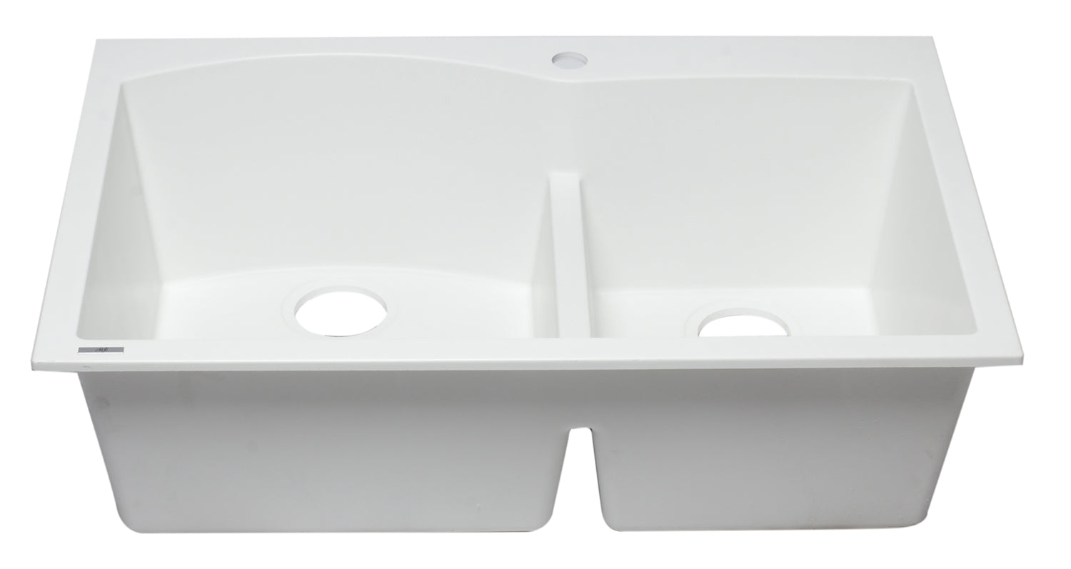 ALFI brand AB3320DI-W White 33" Double Bowl Drop In Granite Composite Kitchen Sink