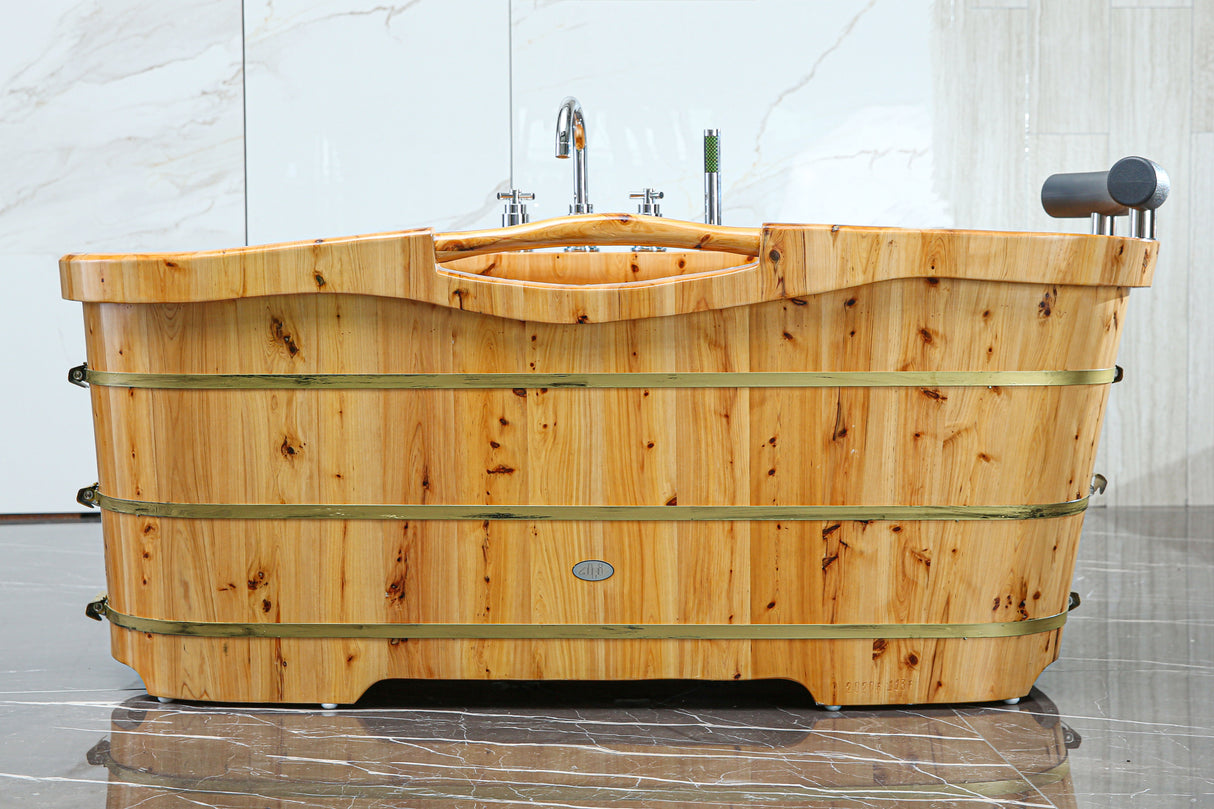 ALFI brand AB1136 61" Free Standing Cedar Wooden Bathtub with Chrome Tub Filler