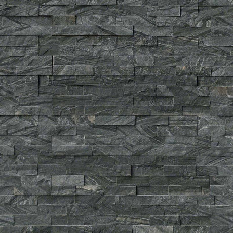 Glacial black splitface ledger panel 6X24 natural marble wall tile LPNLMGLABLK624 product shot multiple tiles angle view