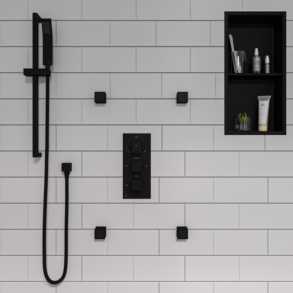 Black Matte Square Sliding Rail Hand Shower Set