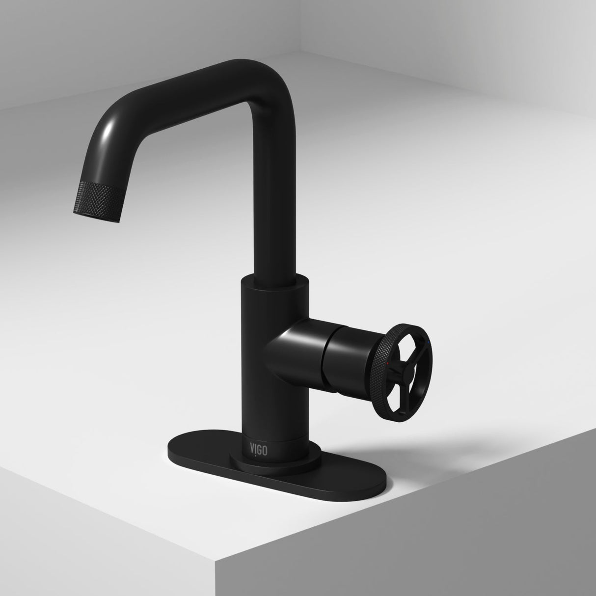 VIGO Cass Oblique Single Hole Single-Handle Bathroom Faucet with Deck Plate in Matte Black VG01047MBK1