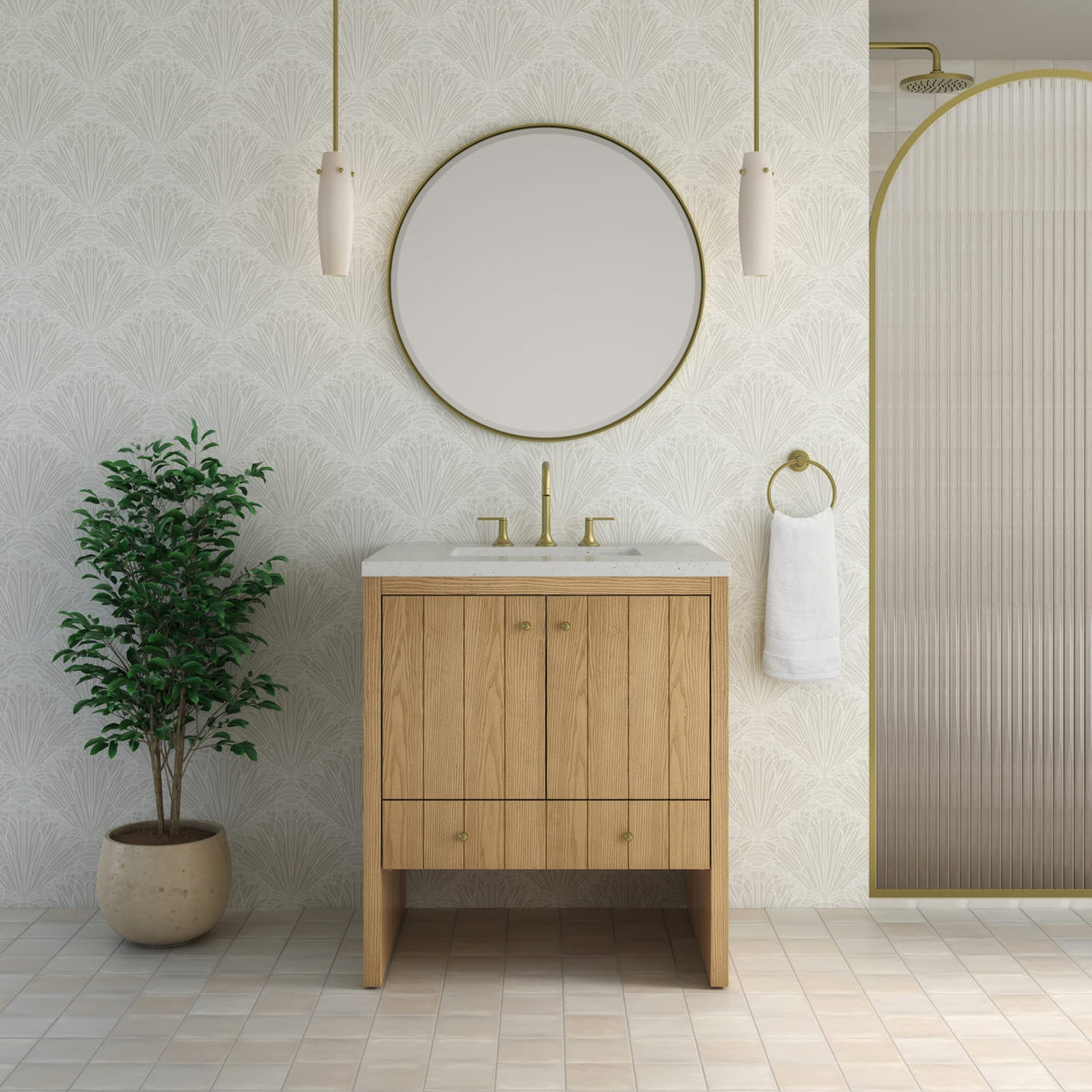 Hudson 30" Single Vanity, Light Natural Oak w/ 3 CM Lime Delight Silestone Top