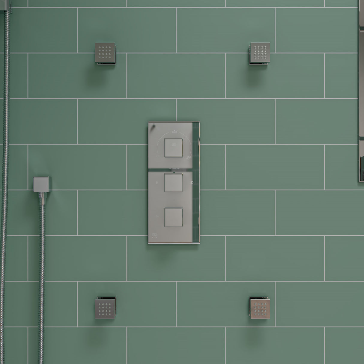 ALFI brand AB2801-PC Polished Chrome Concealed 3-Way Thermostatic Valve Shower Mixer Square Knobs