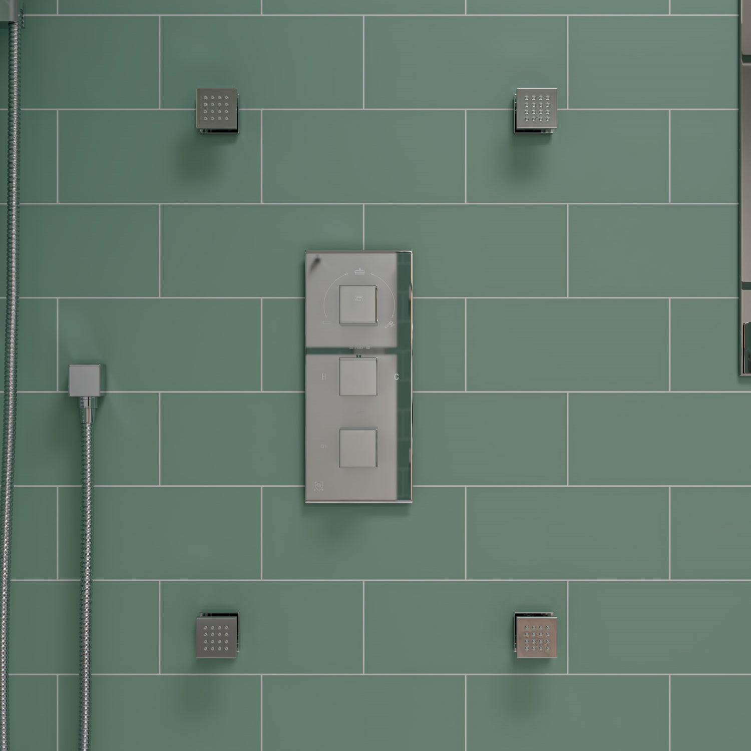 ALFI brand AB2801-PC Polished Chrome Concealed 3-Way Thermostatic Valve Shower Mixer Square Knobs