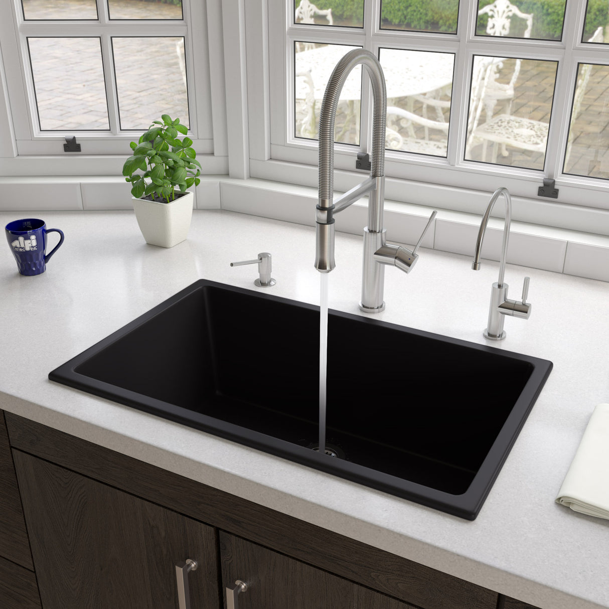 Black Matte 30" x 18" Fireclay Undermount / Drop In Fireclay Kitchen Sink