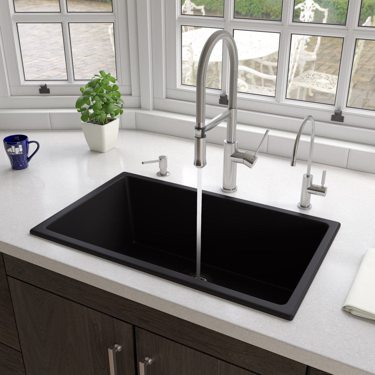 Black Matte 30" x 18" Fireclay Undermount / Drop In Fireclay Kitchen Sink