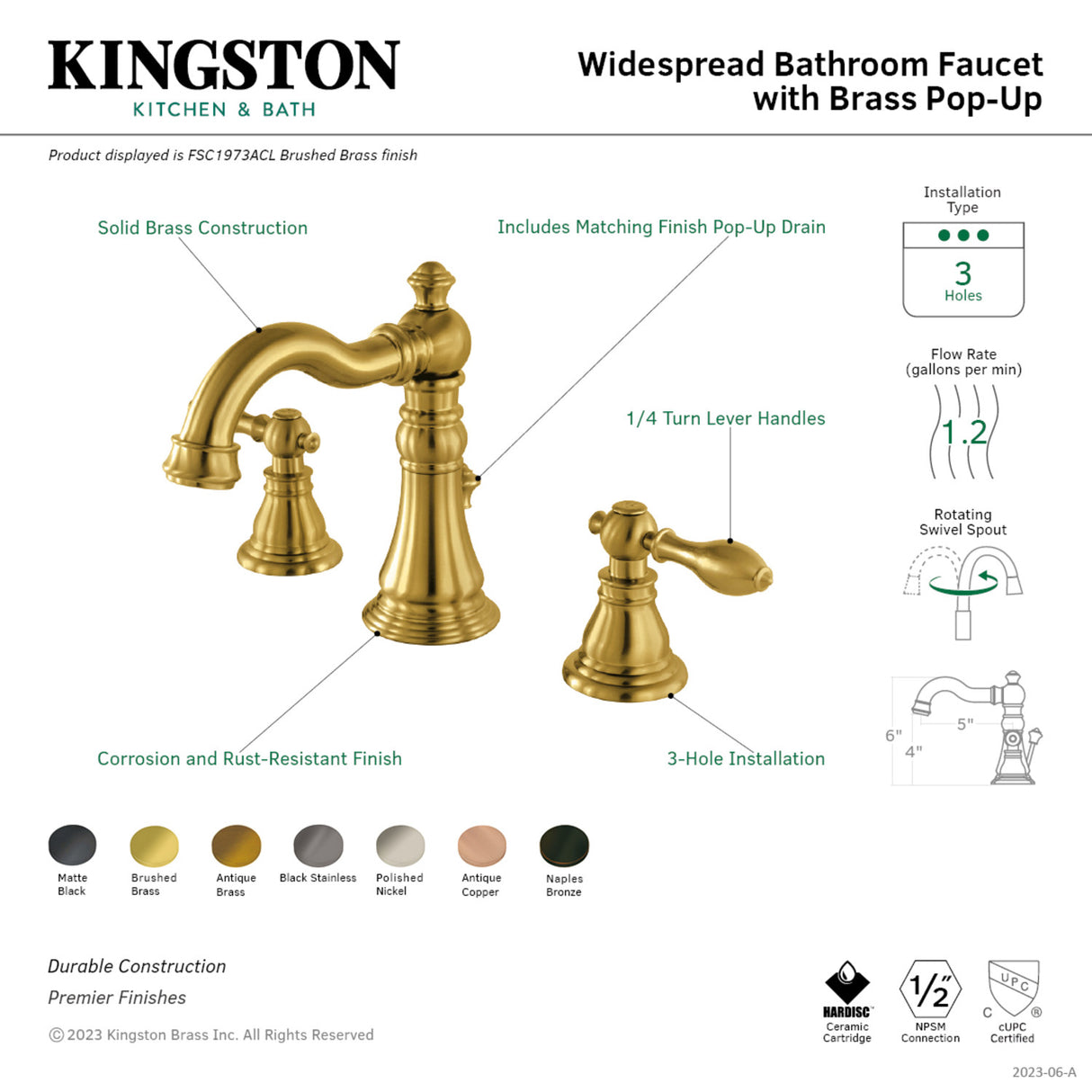 Fauceture FSC197ACLAC American Classic Widespread Bathroom Faucet, Antique Copper