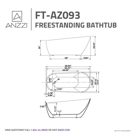 ANZZI FT-AZ093 Trend Series 5.58 ft. Freestanding Bathtub in White