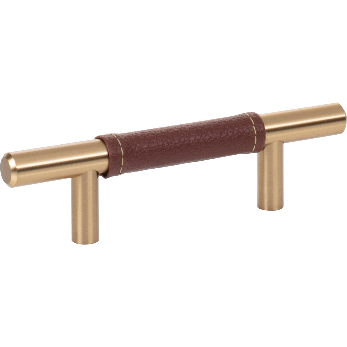 Atlas Homewares Zanzibar Brown Leather Pull 3 Inch (c-c) Warm Brass
