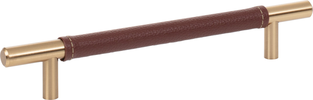 Atlas Homewares Zanzibar Brown Leather Pull 6 5/16 Inch (c-c) Warm Brass
