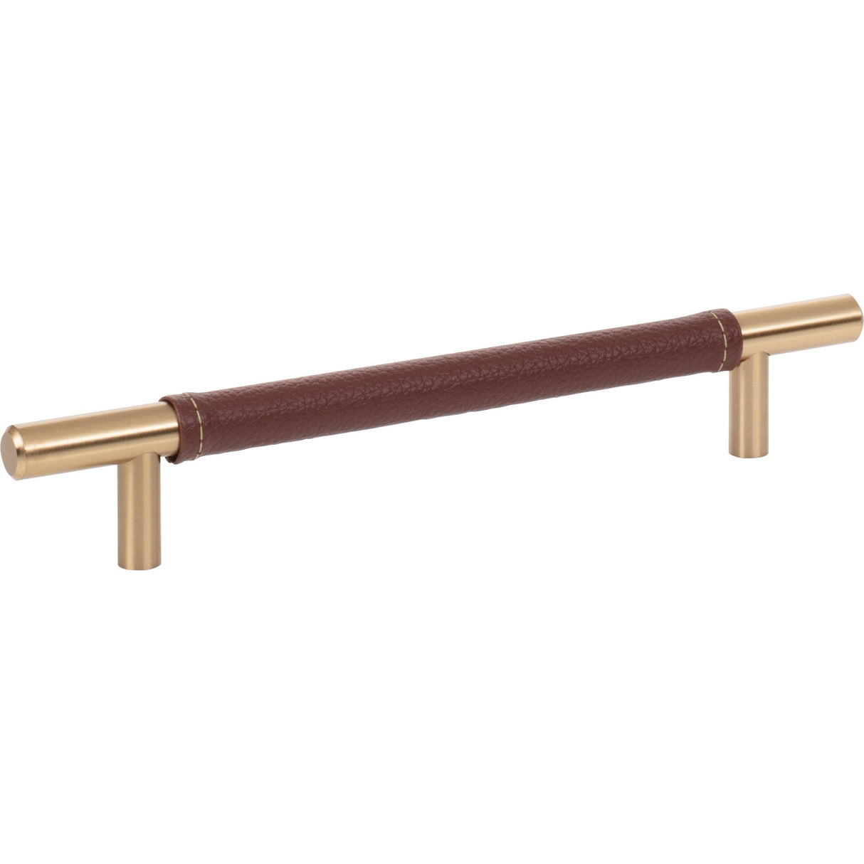 Atlas Homewares Zanzibar Brown Leather Pull 6 5/16 Inch (c-c) Warm Brass