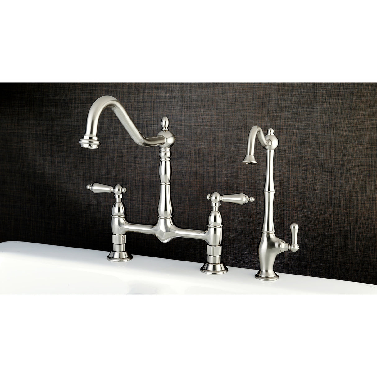 Kingston Brass KS1178AL Heritage Bridge Kitchen Faucet, Brushed Nickel