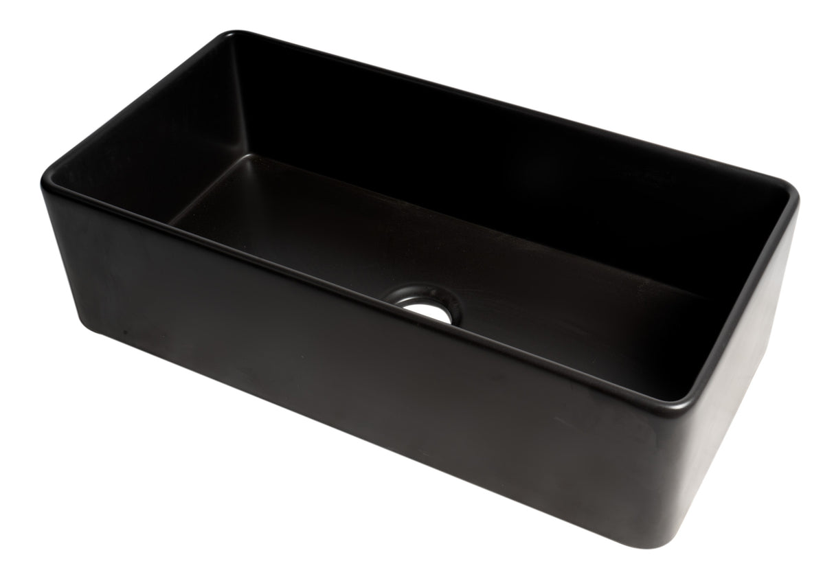 Black Matte Smooth Apron 36" x 18" Single Bowl Fireclay Farm Sink