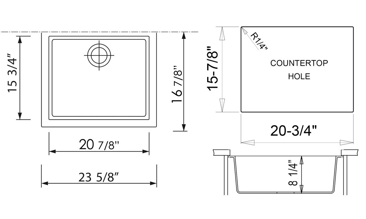 ALFI brand AB2420UM-BLA Black 24" Undermount Single Bowl Granite Composite Kitchen Sink