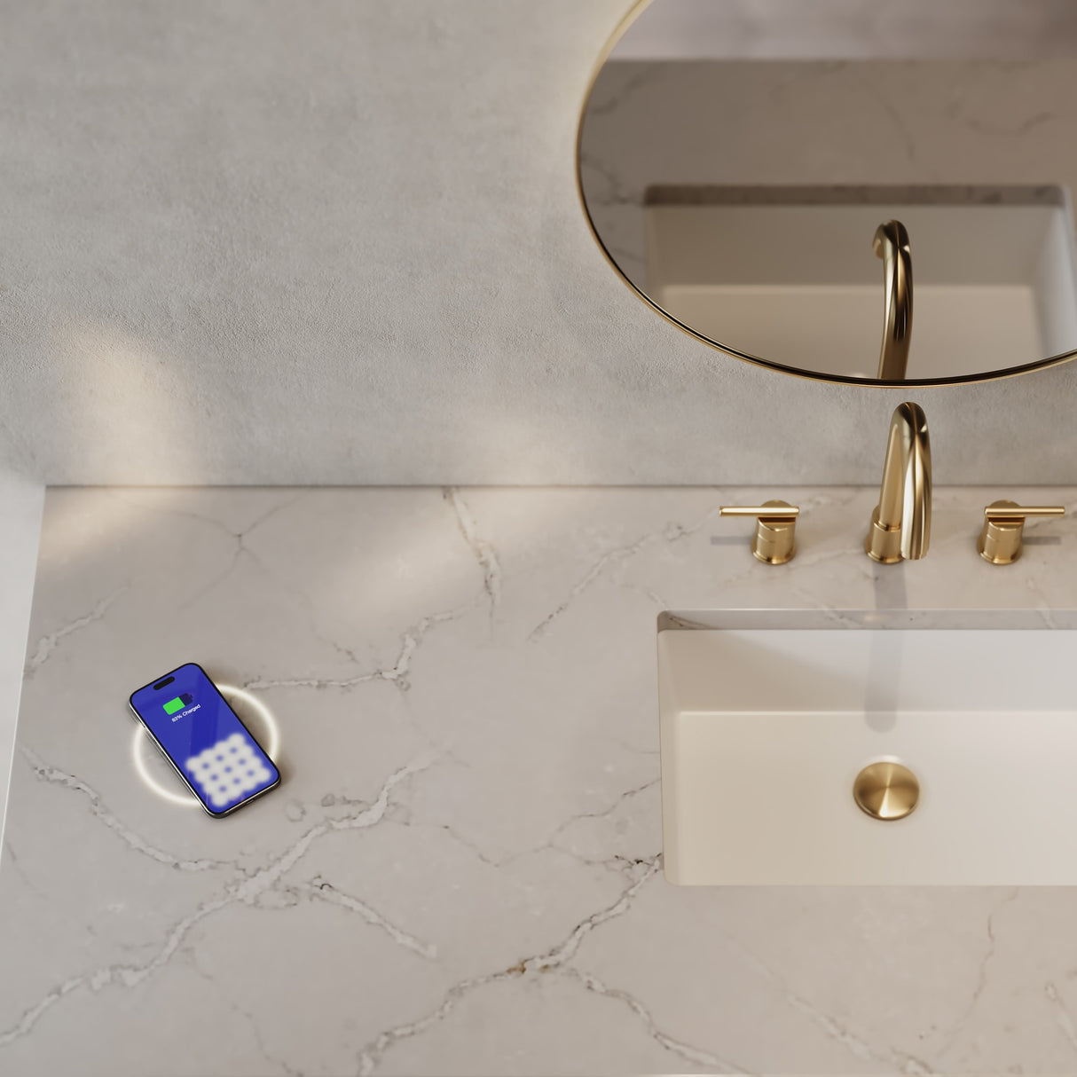 Breckenridge 60" Single Vanity, Whitewashed Oak, w/ 3 CM Victorian Silver Silestone Top w/ FreePower Wireless Charger