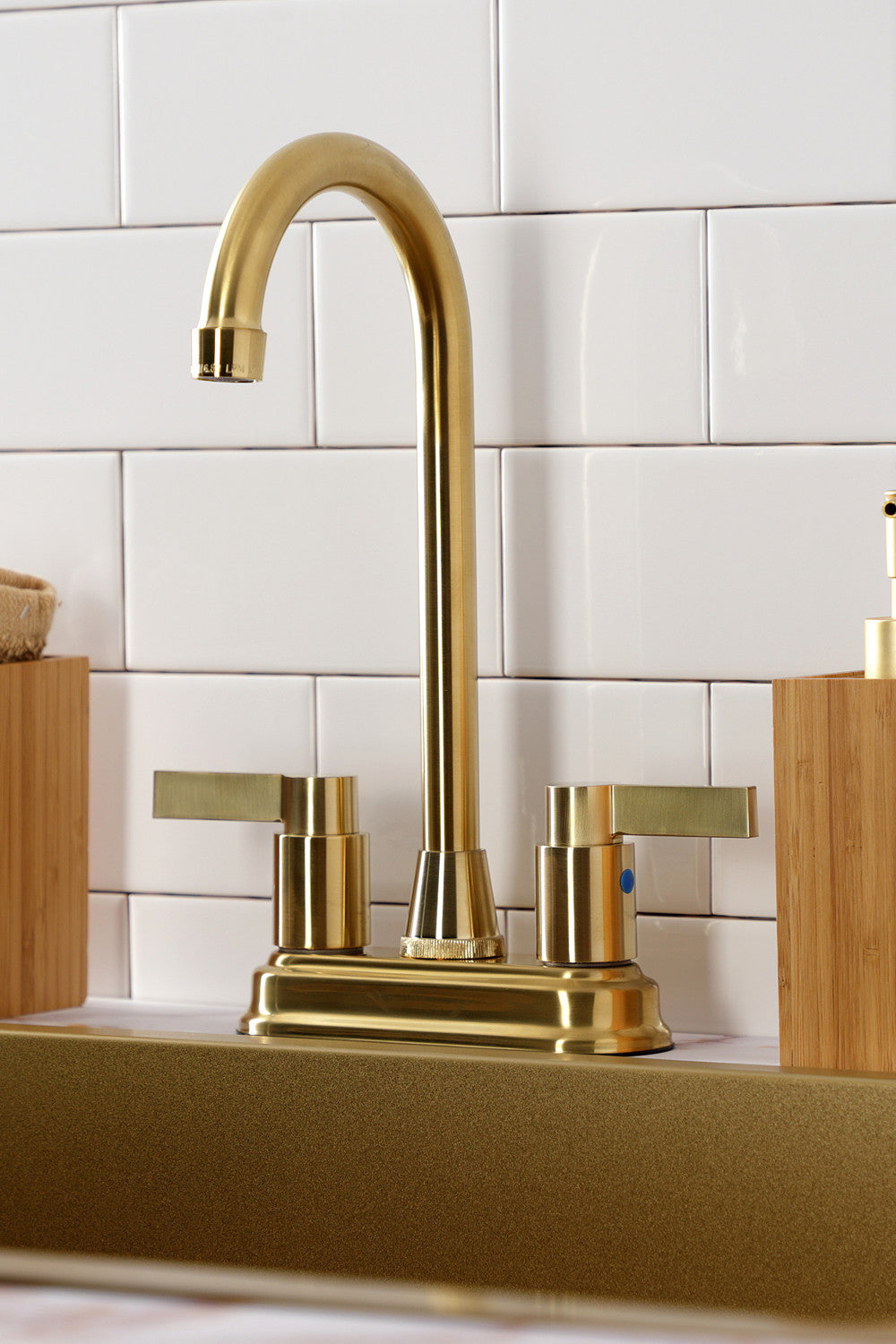 Kingston Brass KB8497NDL NuvoFusion 4" Centerset Bar Faucet, Brushed Brass