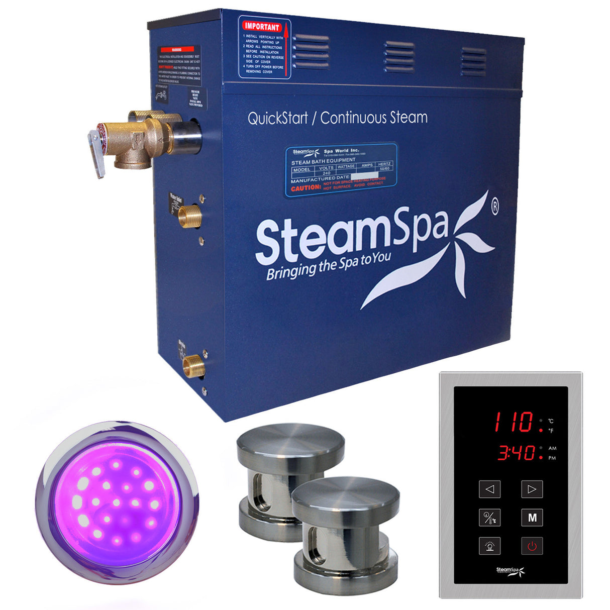 SteamSpa Indulgence 12 KW QuickStart Acu-Steam Bath Generator Package in Brushed Nickel INT1200BN