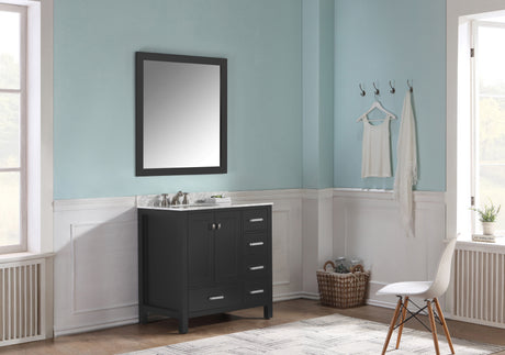 ANZZI VT-MRCT0036-BK Chateau 36 in. W x 22 in. D Bathroom Bath Vanity Set in Black with Carrara Marble Top with White Sink