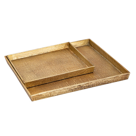 Elk H0807-10664/S2 Square Linen Texture Tray - Set of 2 Brass