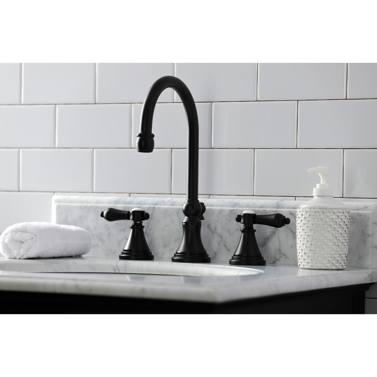 Kingston Brass KS2980BAL Heirloom Widespread Bathroom Faucet with Brass Pop-Up, Matte Black