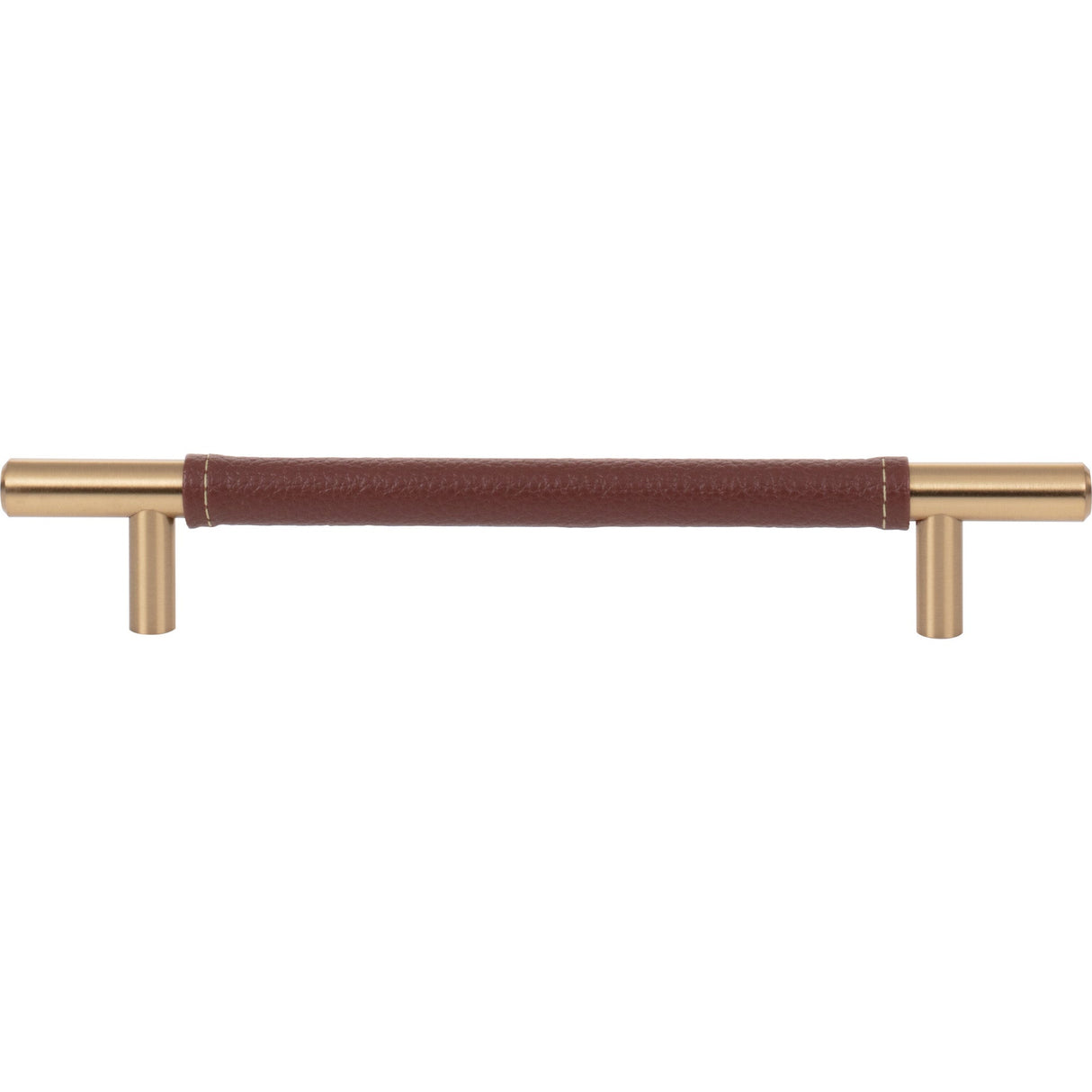 Atlas Homewares Zanzibar Brown Leather Pull 6 5/16 Inch (c-c) Warm Brass