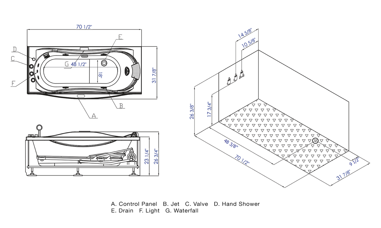 EAGO AM189ETL-L 6 ft Left Drain Acrylic White Whirlpool Bathtub w Fixtures