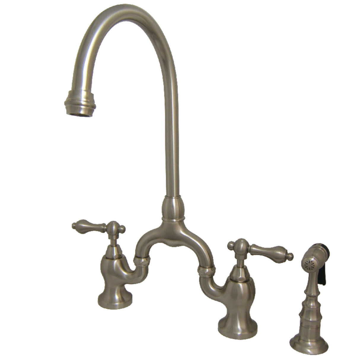 Kingston Brass KS7798ALBS English Country Kitchen Bridge Faucet with Brass Sprayer, Brushed Nickel