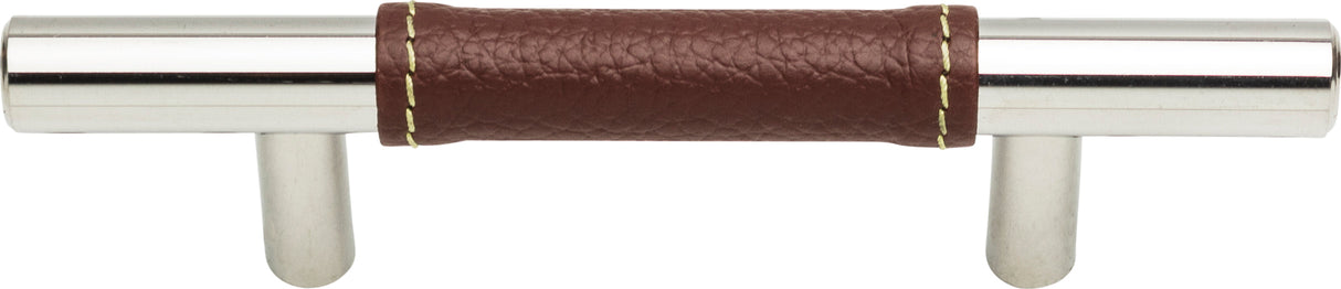 Atlas Homewares Zanzibar Brown Leather Pull 3 Inch (c-c) Polished Chrome